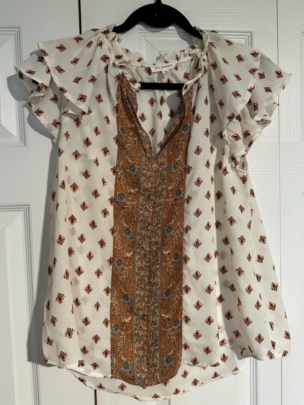 Blu Pepper Cream Blouse with Rust Floral Print